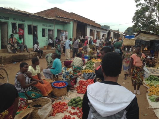 Farmers selling at the local market.